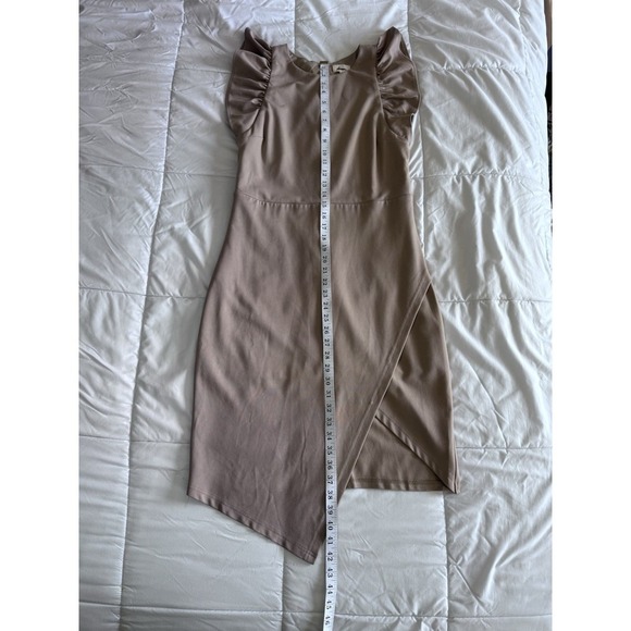 LENA NYC Assymetric Dress Size Large Beige Lined Elegant Night Out EUC - Picture 2 of 12